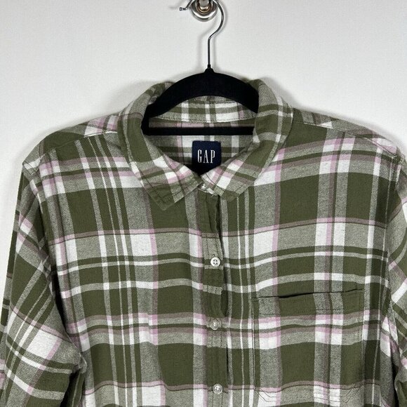 GAP‎ Women's Long Sleeve Button Down Relaxed Fit Flannel Shirt Size XL Green - Picture 3 of 10